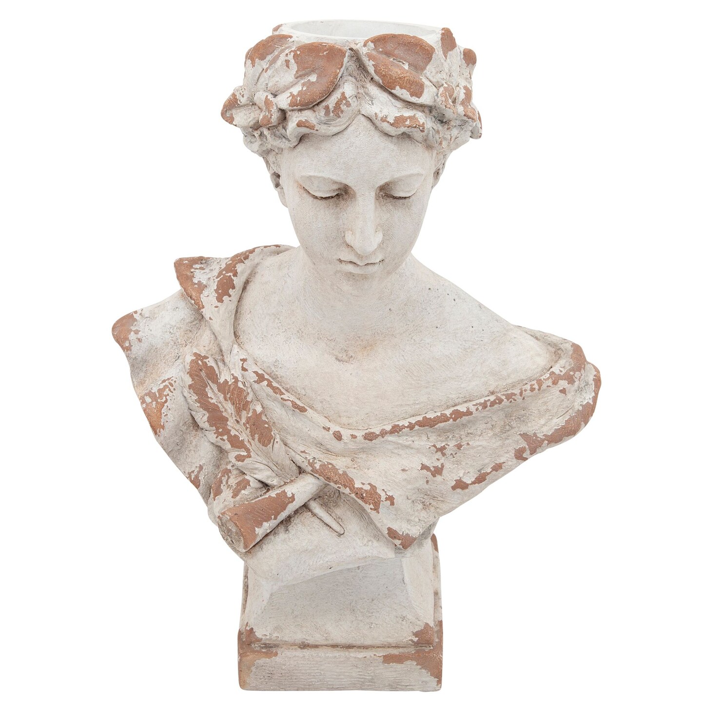Kingston Living Distressed Finish Lady with Laurels Statue - 21&#x22; - White and Brown