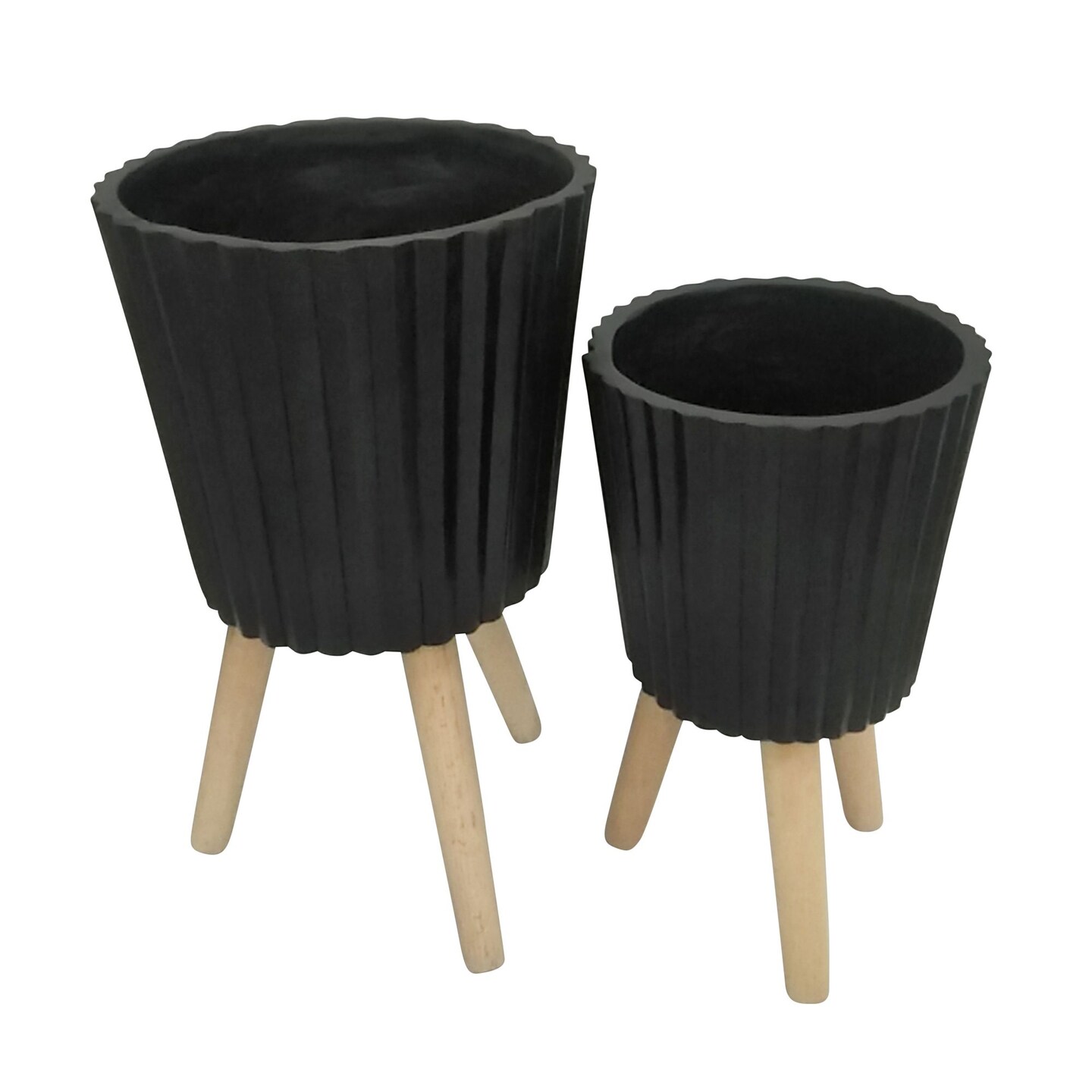 Kingston Living Ceramic Outdoor Tripod Legs Standing Planters - 12&#x22; - Black and Beige - Set of 2