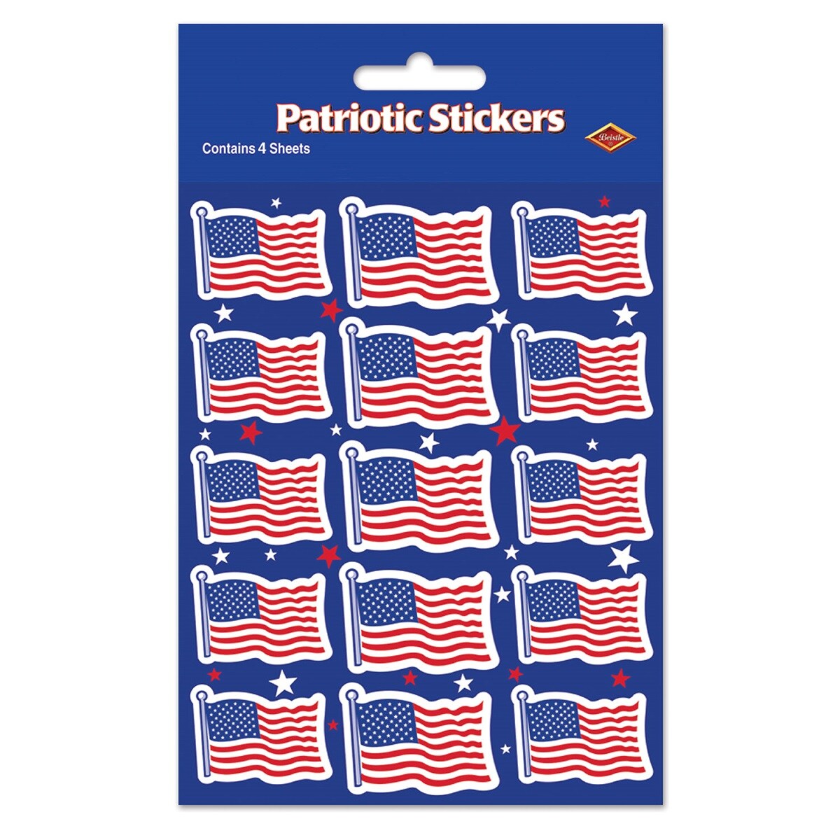 Beistle Set of 12 Red, White and Blue Patriotic US Flag Sticker Sheets - 7.5&#x22;