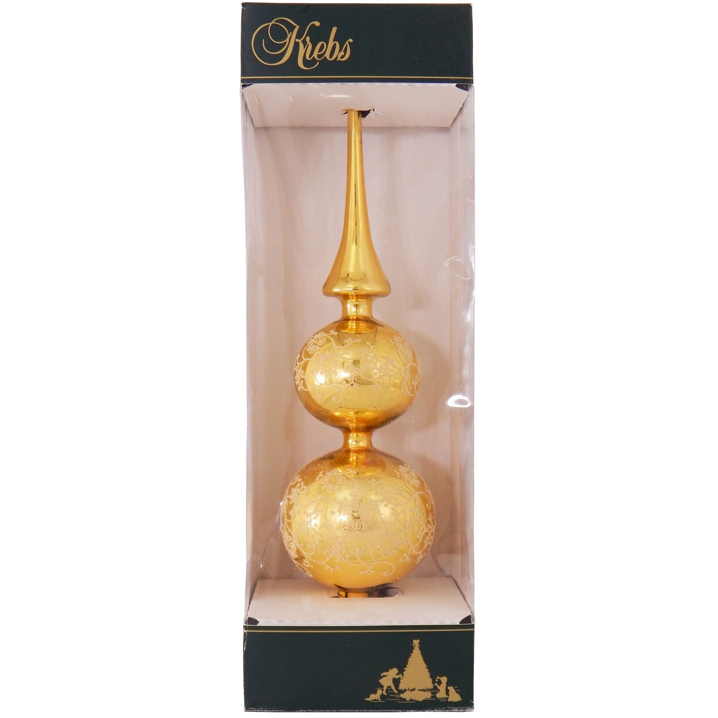 Christmas by Krebs 13&#x22; Gold Floral Glitter Lace Shiny Glass Finial Christmas Tree Topper - Unlit