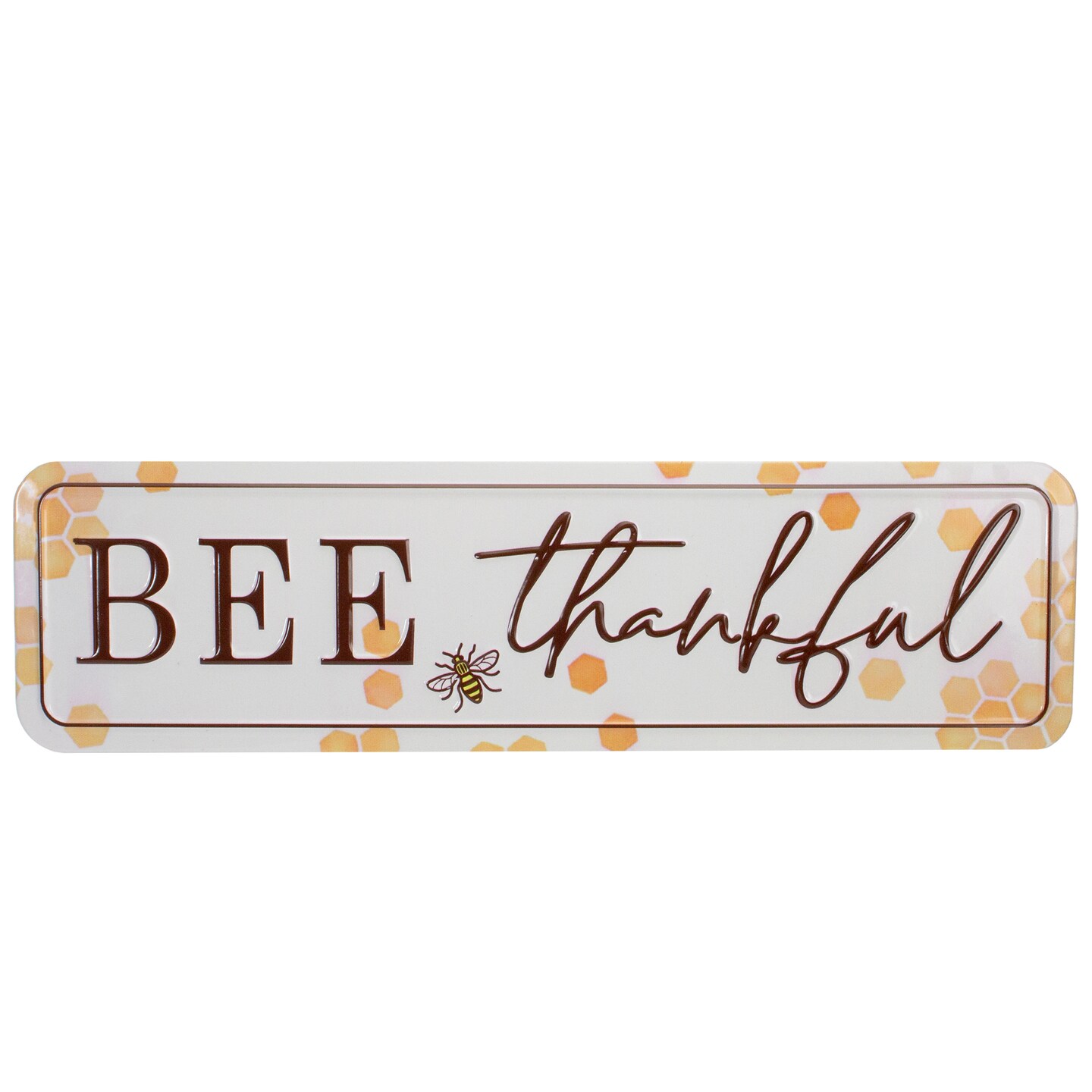 Northlight 20&#x22; White and Brown &#x22;BEE Thankful&#x22; Metal Sign with Honeycombs Wall Decor