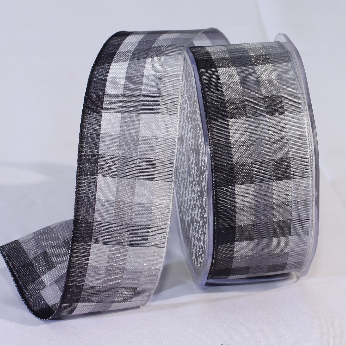 The Ribbon People Gray and Black Plaid Wired Craft Ribbon 1.5&#x22; x 50 Yards