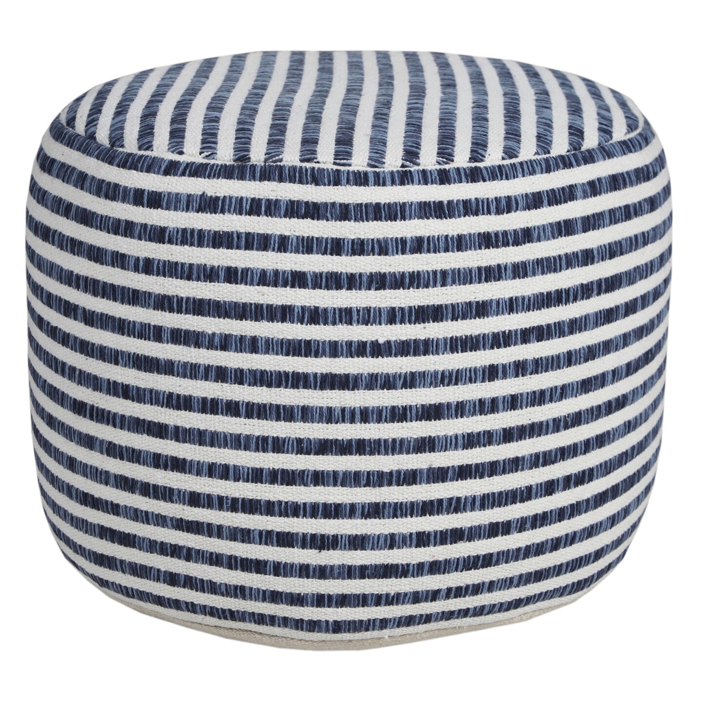 Laddha Home Designs 18&#x22; Blue and White Striped Round Pouf Ottoman