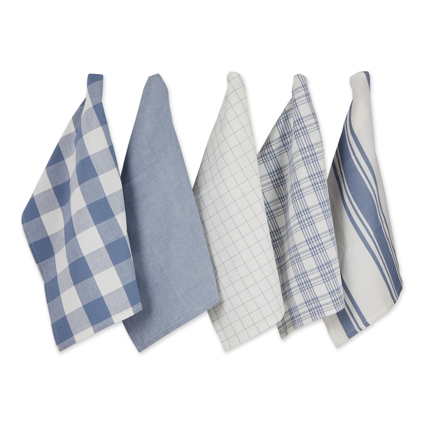 Set of 5 Assorted Stonewash Blue & White Everyday Dish Towel, 28