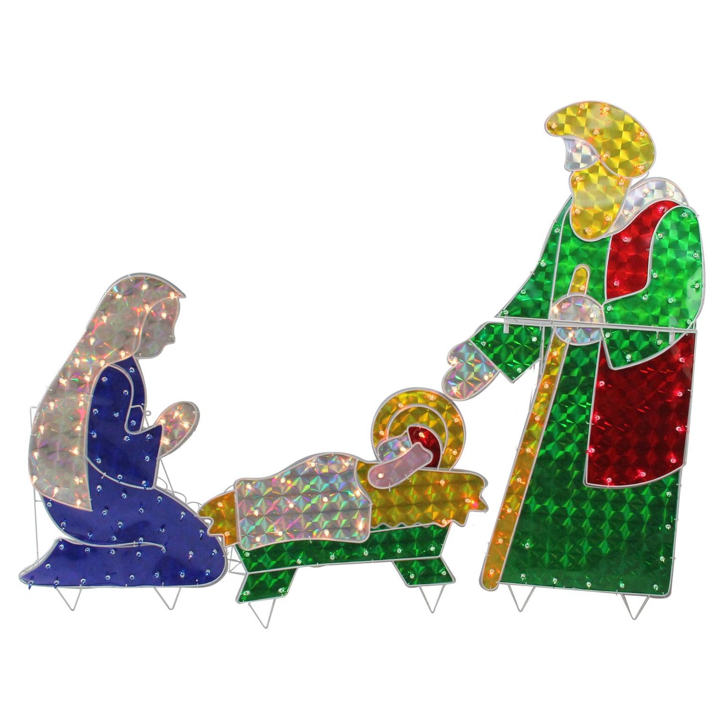 LB International 3-Piece Holographic Lighted Christmas Nativity Set Outdoor Decoration 42"