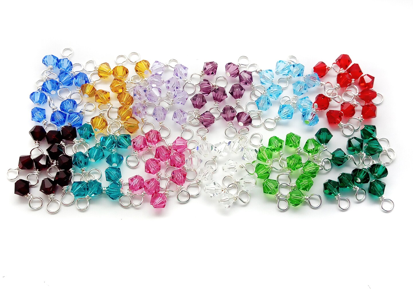 Tiny Crystal Bead Dangles, 10 pc, 4mm Birthstone Charms with Silver-Plated Wire, Adorabilities