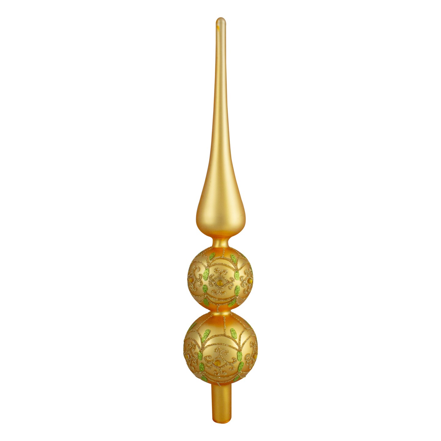 Northlight 14.75&#x22; Gold Glitter Glass Finial Christmas Tree Topper