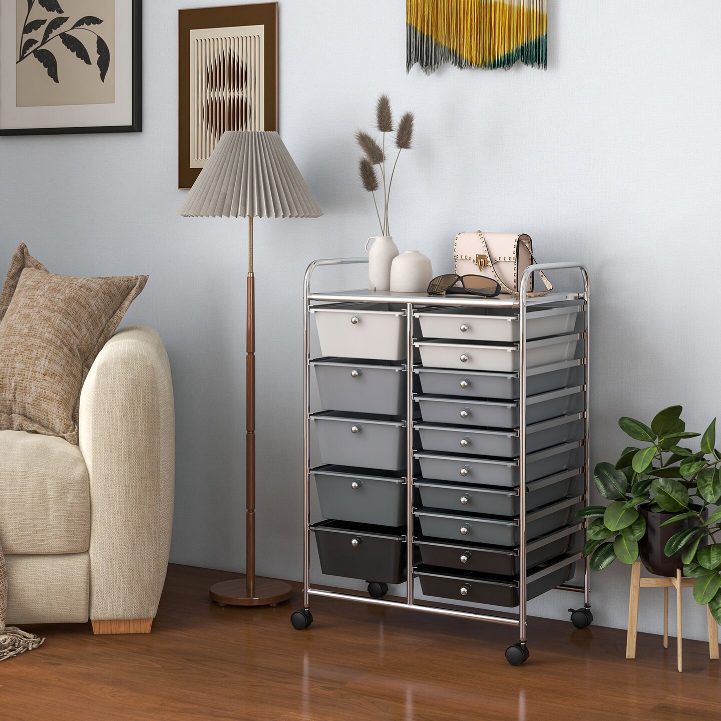 Rolling Storage Cart 15 Drawer Organizer With Wheels Craft Office Supply Organizer Steel Frame Multicolor Drawers