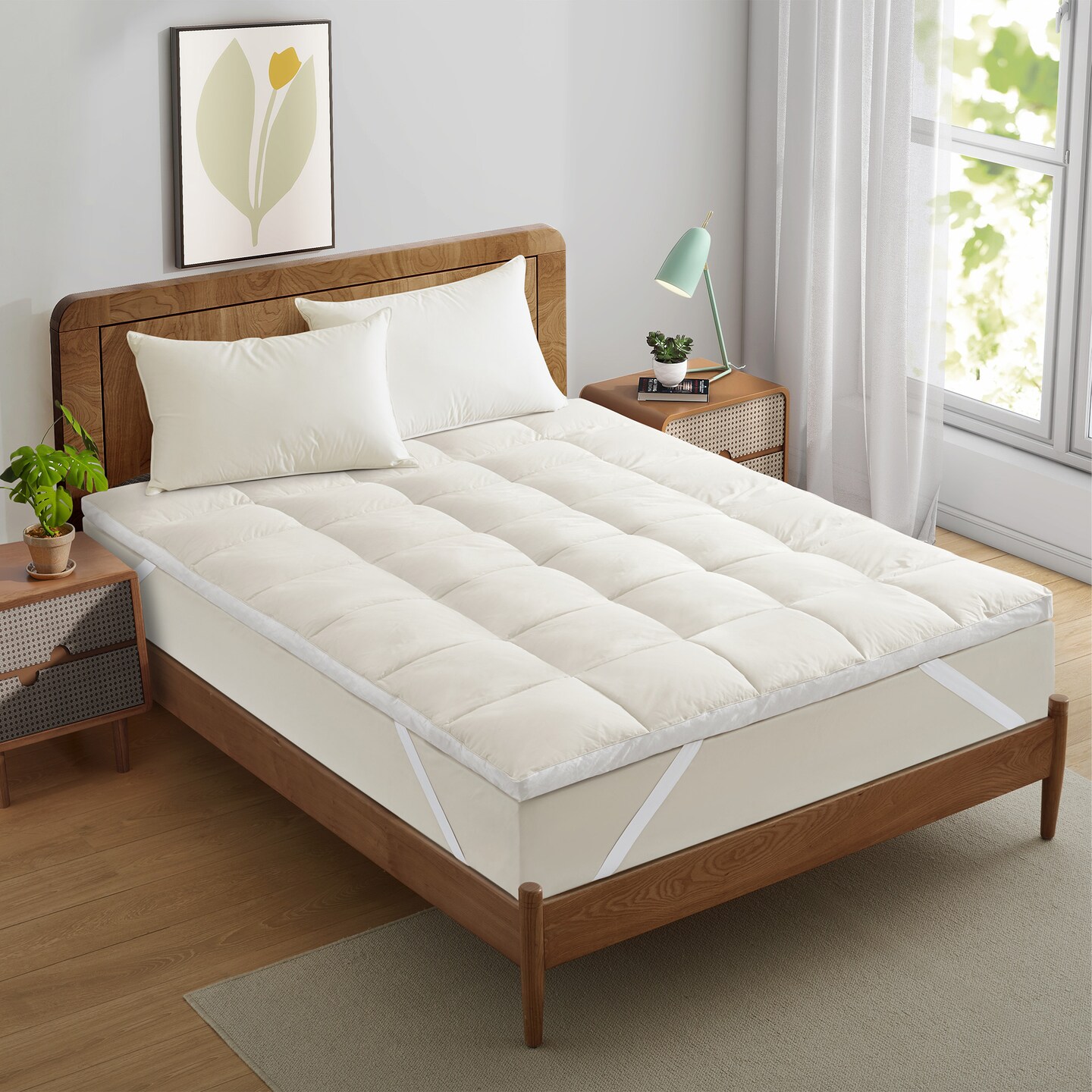 Organic Cotton Mattress Topper Goose Feather Bed Twin Full Queen King Size