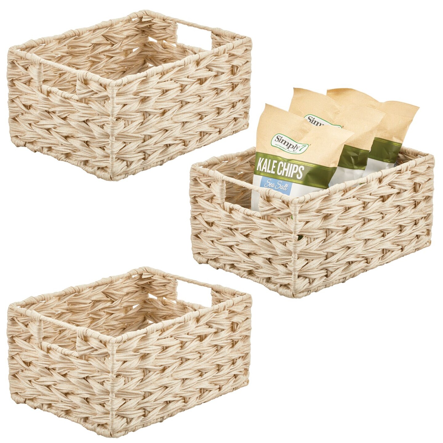 mDesign Woven Plastic Kitchen Pantry Storage Bin Basket - 6 Pack - Gray  Ombre