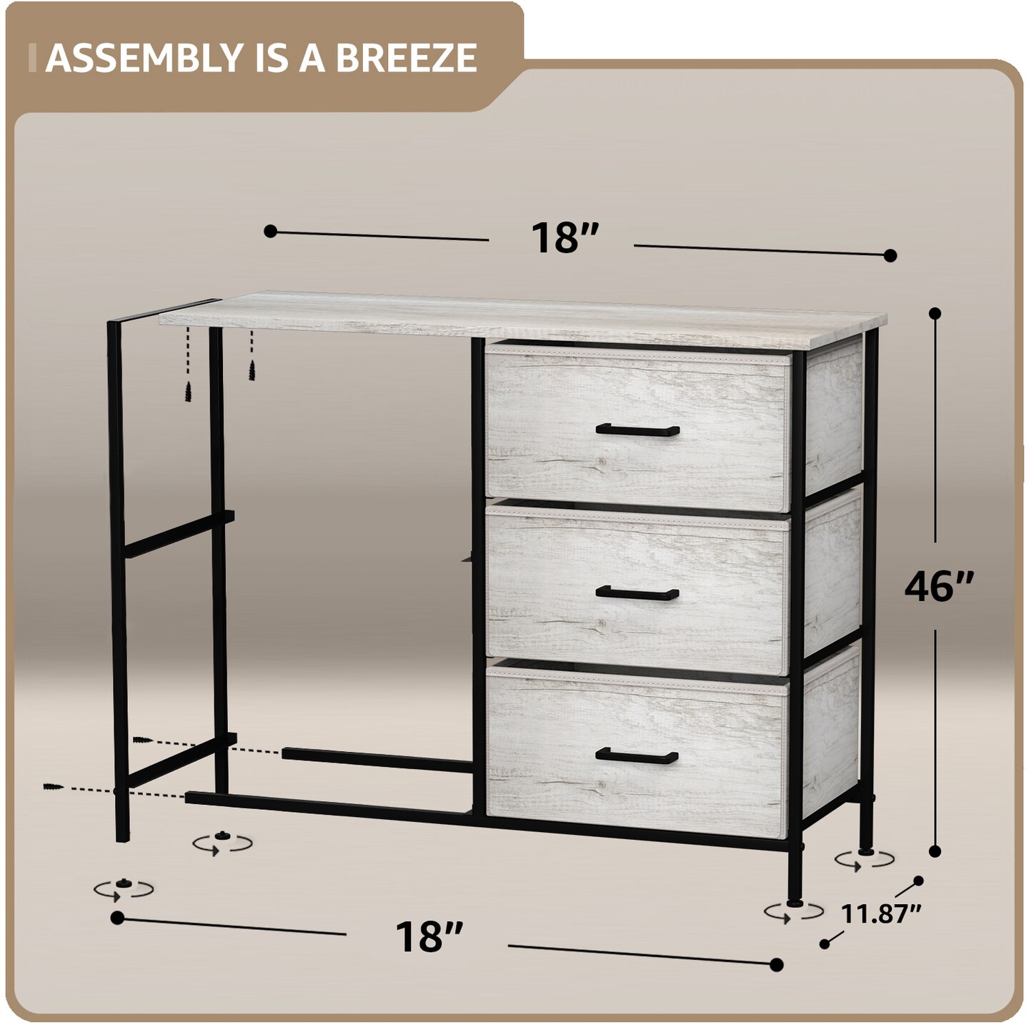 Sorbus Dresser with 5 Drawers - Storage Chest Organizer with Steel Frame, Wood Top, Handles, Fabric Bins