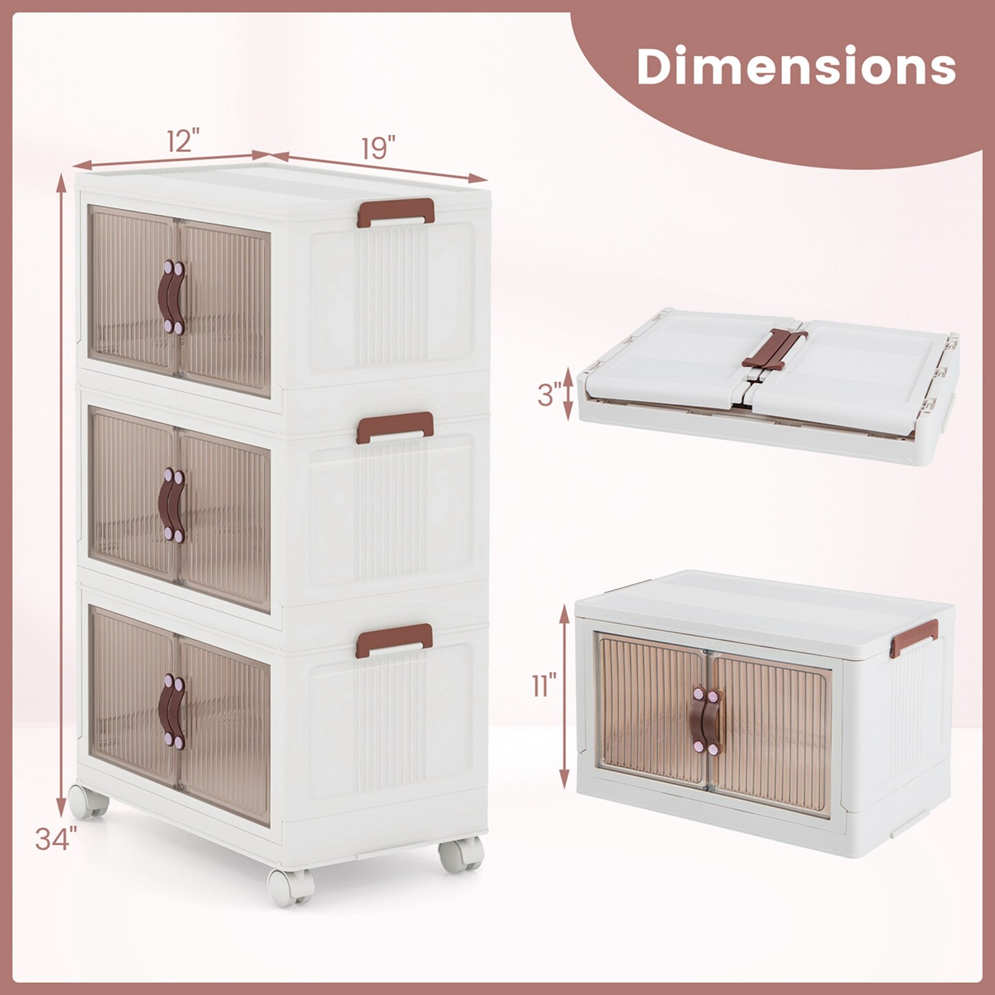 Costway 25.5/60 Gallon Storage Bins 3-Tier Stackable Storage Boxes with Lid Lockable Casters