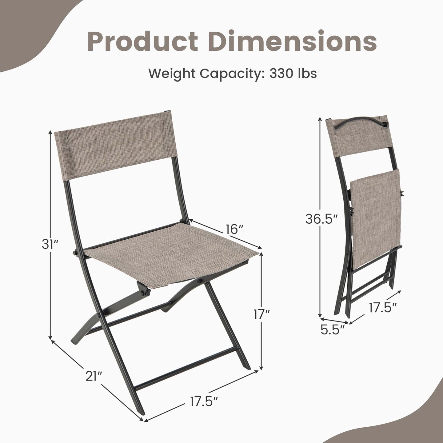 Costway Patio Folding Chairs Set of 4 Portable Lightweight Camping Chair Breathable Seat