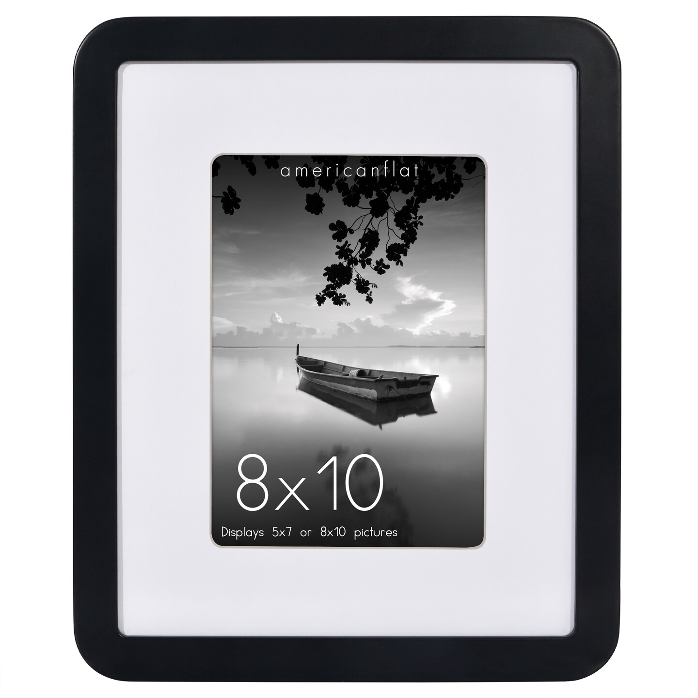 Americanflat Curved Corner Photo Frame with Mat - Picture Frame with Round Corners - Shatter Resistant Glass - Triangle Hanging Hardware - Includes Easel - Black