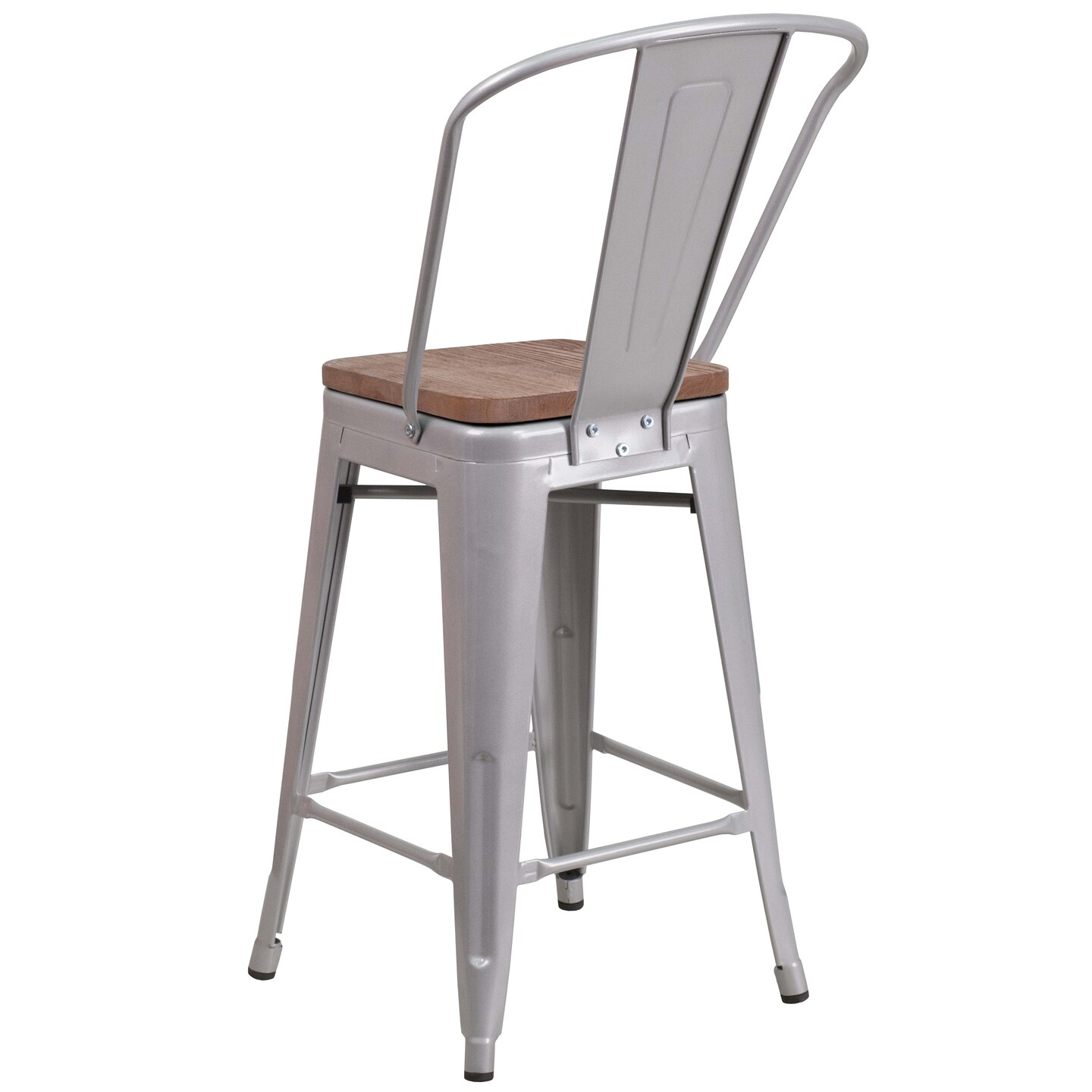 Merrick Lane Donnely Metal Dining Stool with Curved Slatted Back and Textured Wood Seat