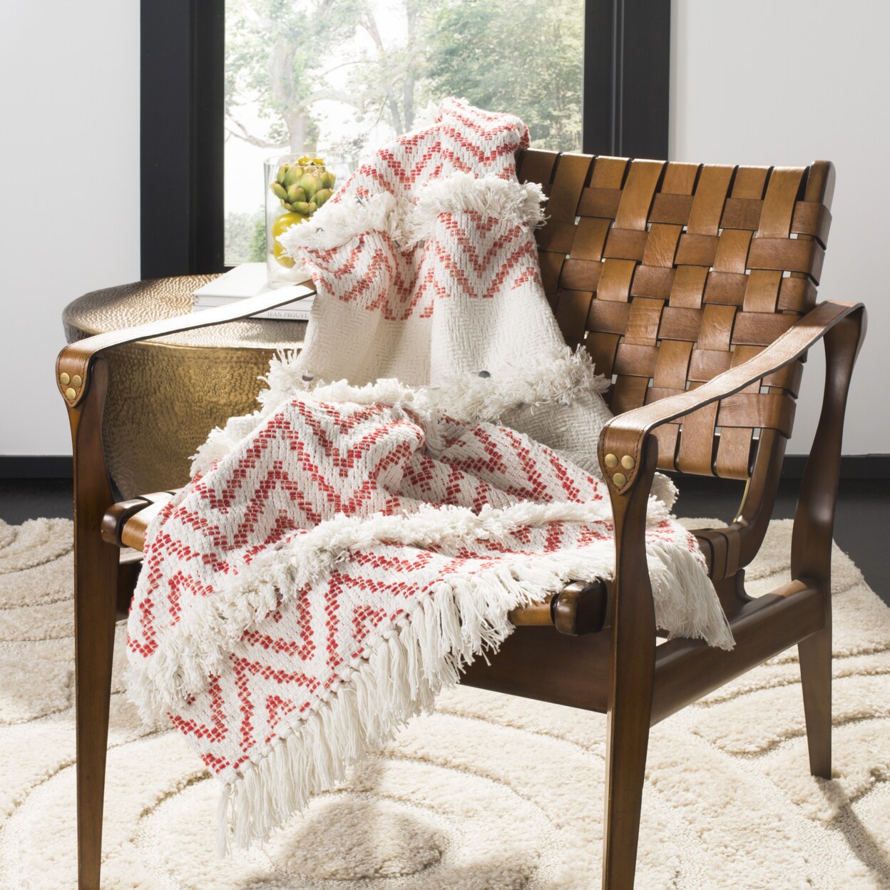 SAFAVIEH Sydney Fringe Throw Blanket Orange Contemporary Area Rug Carpet Shag
