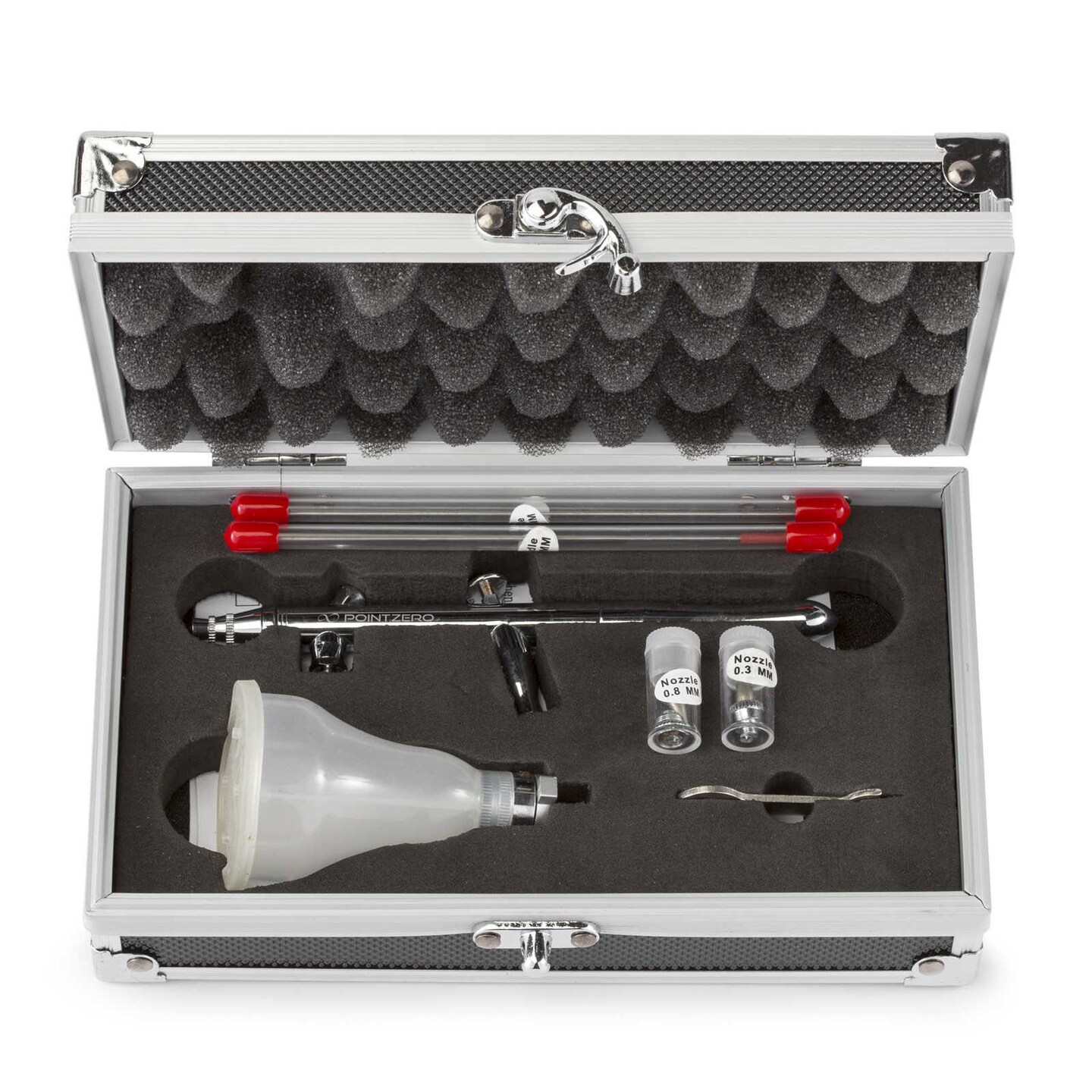 PointZero Dual-Action 4-Color Changing Airbrush Set w/ MAC Valve - 3 Tip Set (.3mm .5mm .8mm)