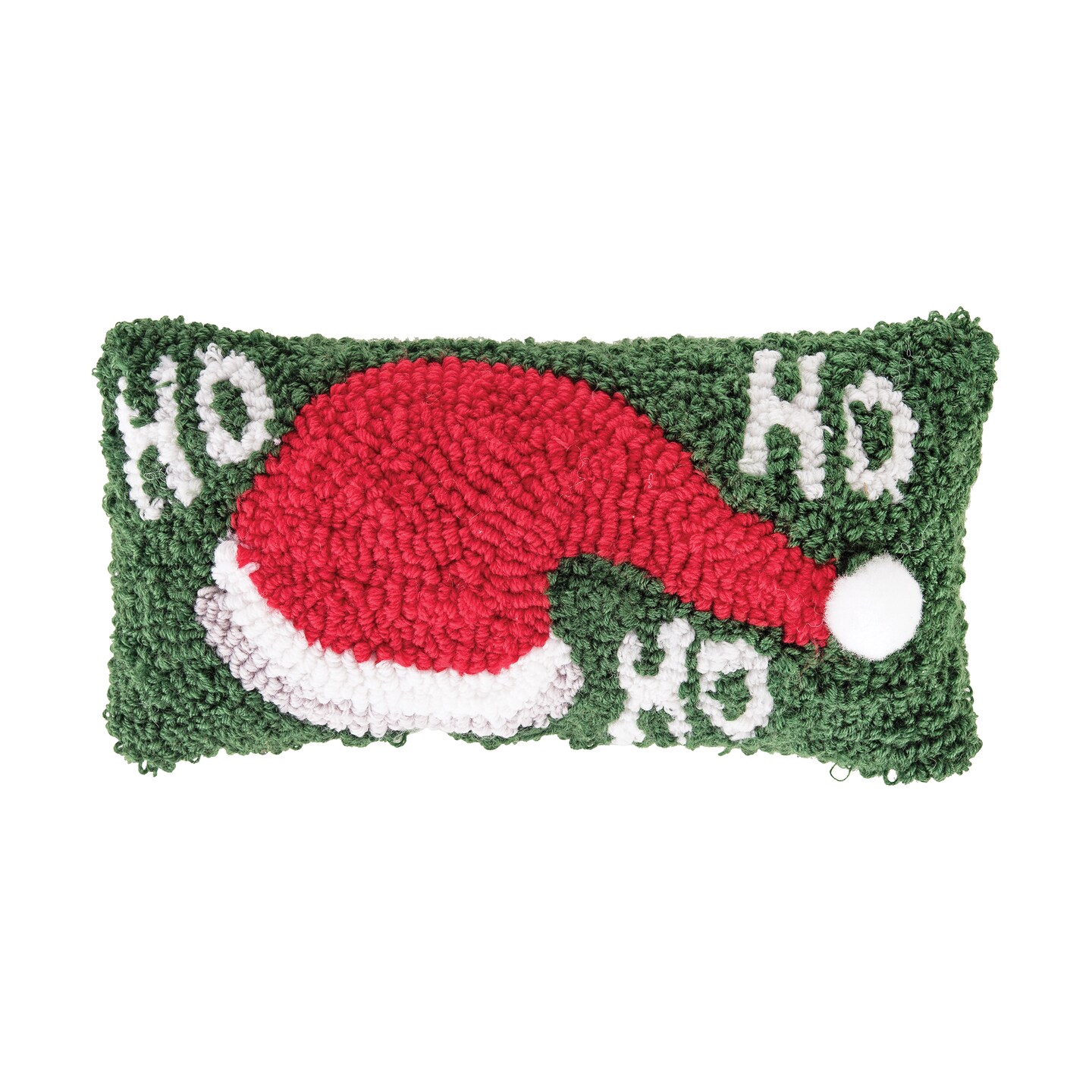 6&#x22; x 12&#x22; &#x22;Ho,ho,ho&#x22; Sanata Hat Hooked Petite Accent Christmas Pillow Winter Decoration Throw