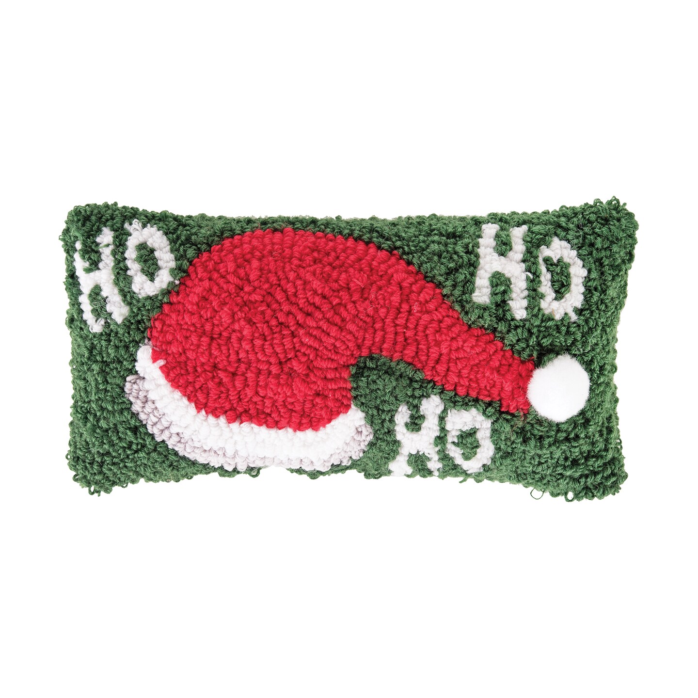 Christmas "Ho Ho Ho" Santa Hat Hooked Mini Accent Pillow 6" x 12"