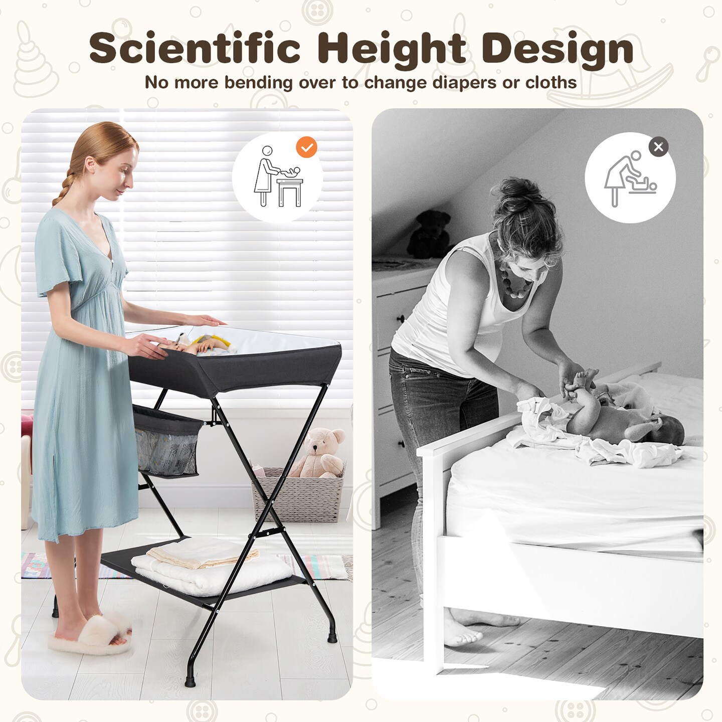 Costway Baby Infant Changing Table Folding Diaper Station Nursery with Storage Gray/Black