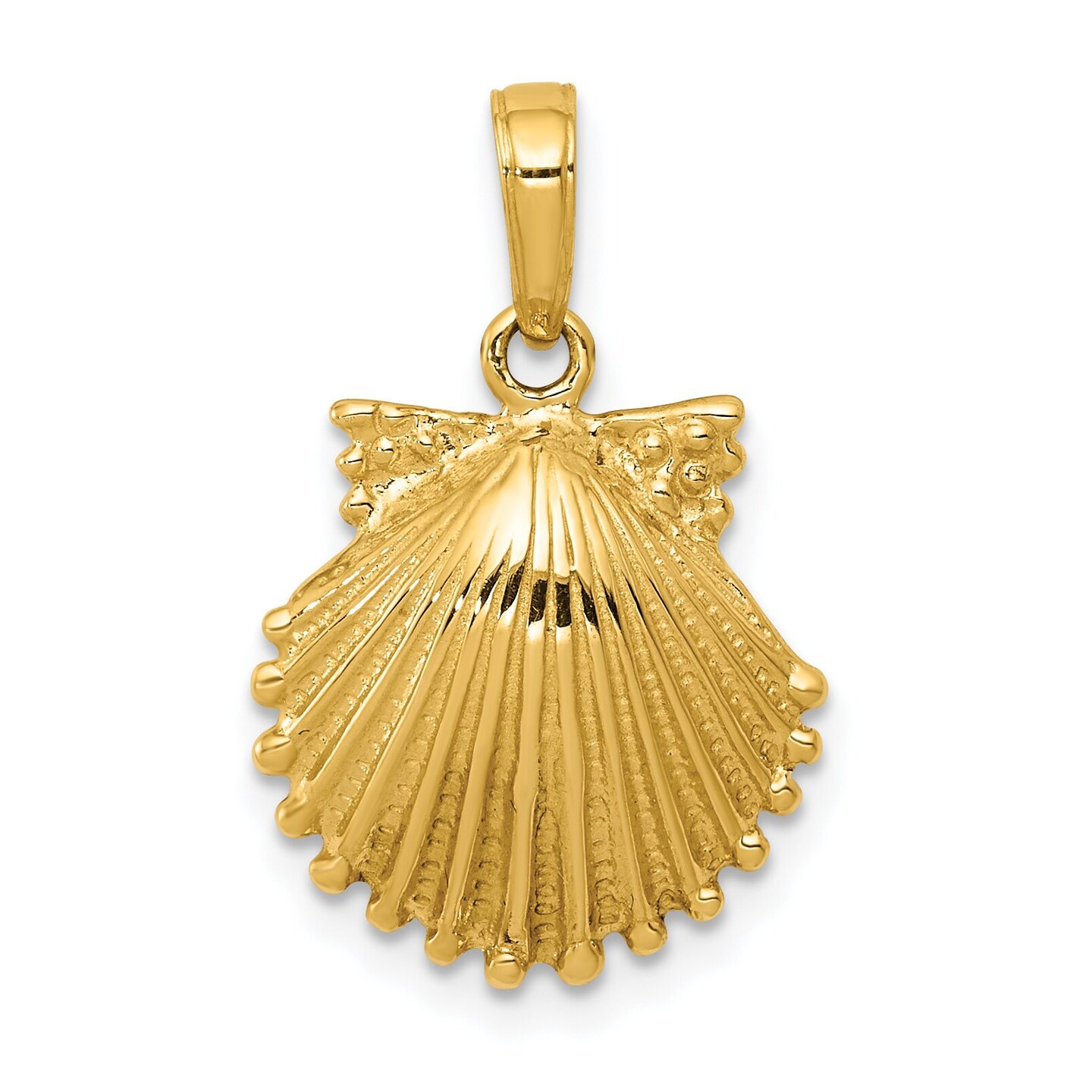 14K Gold Clam Shell Charm Seashell Beach Jewelry 22mm x 15mm