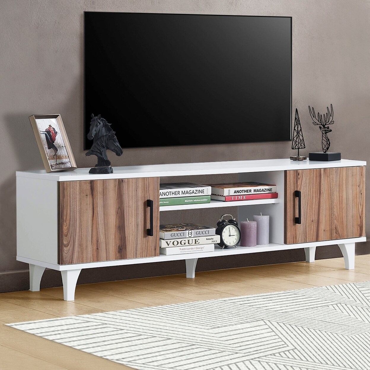 Atelier Mobili Mid Century Modern TV Stand 55 Inch TV, Entertainment Center, Media Cabinet, Console Table, White TV