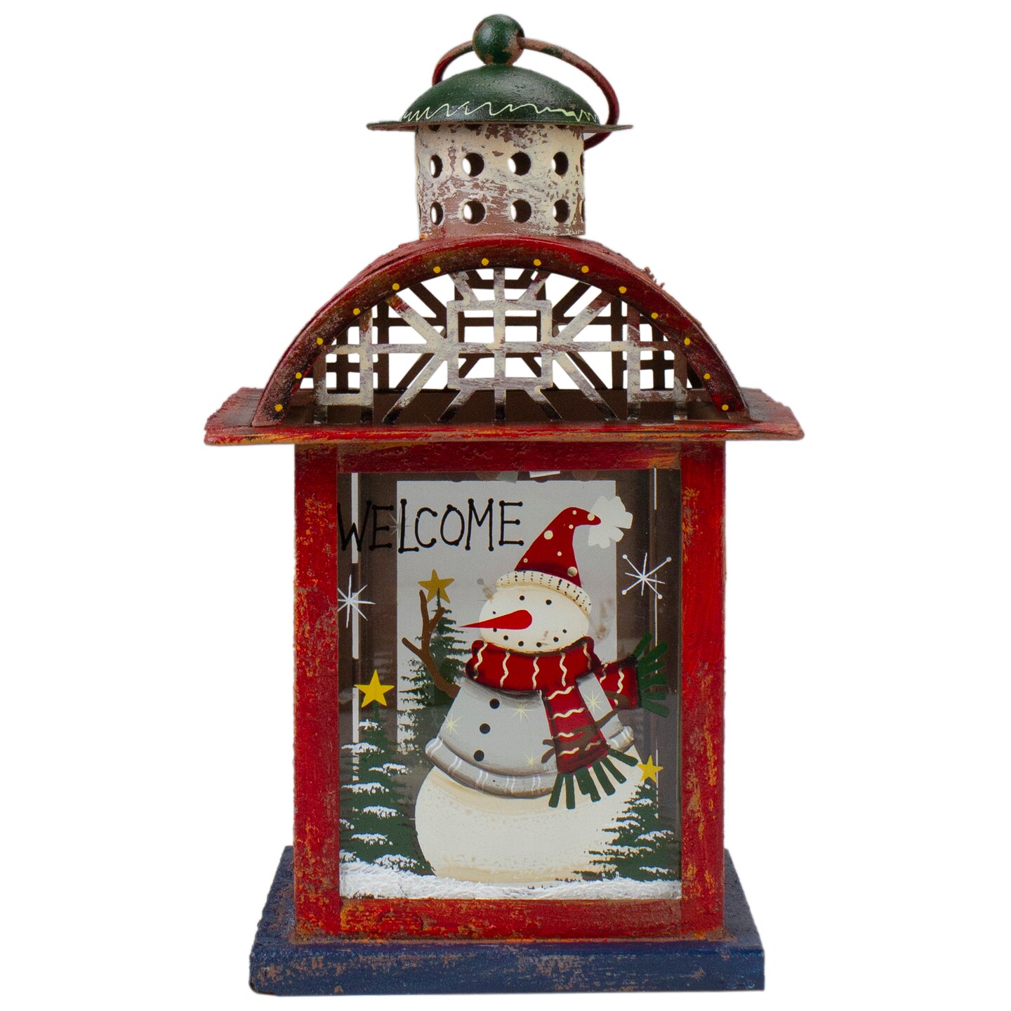 Northlight Red, White and Gray Snowman &#x22;WELCOME&#x22; Christmas Lantern 9.75&#x22;