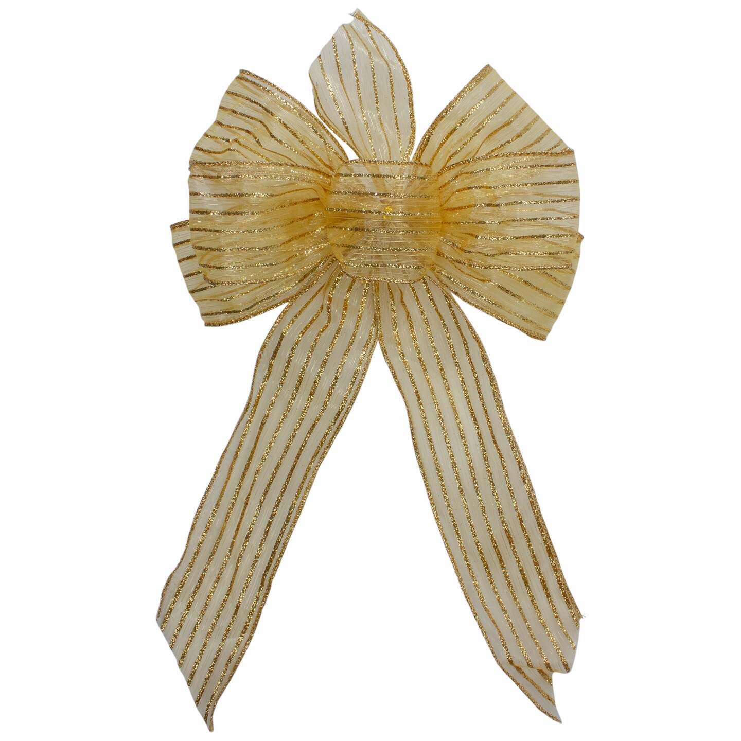 Northlight Glitter Striped 6-Loop Christmas Bow Decoration - 9" x 14" - Gold