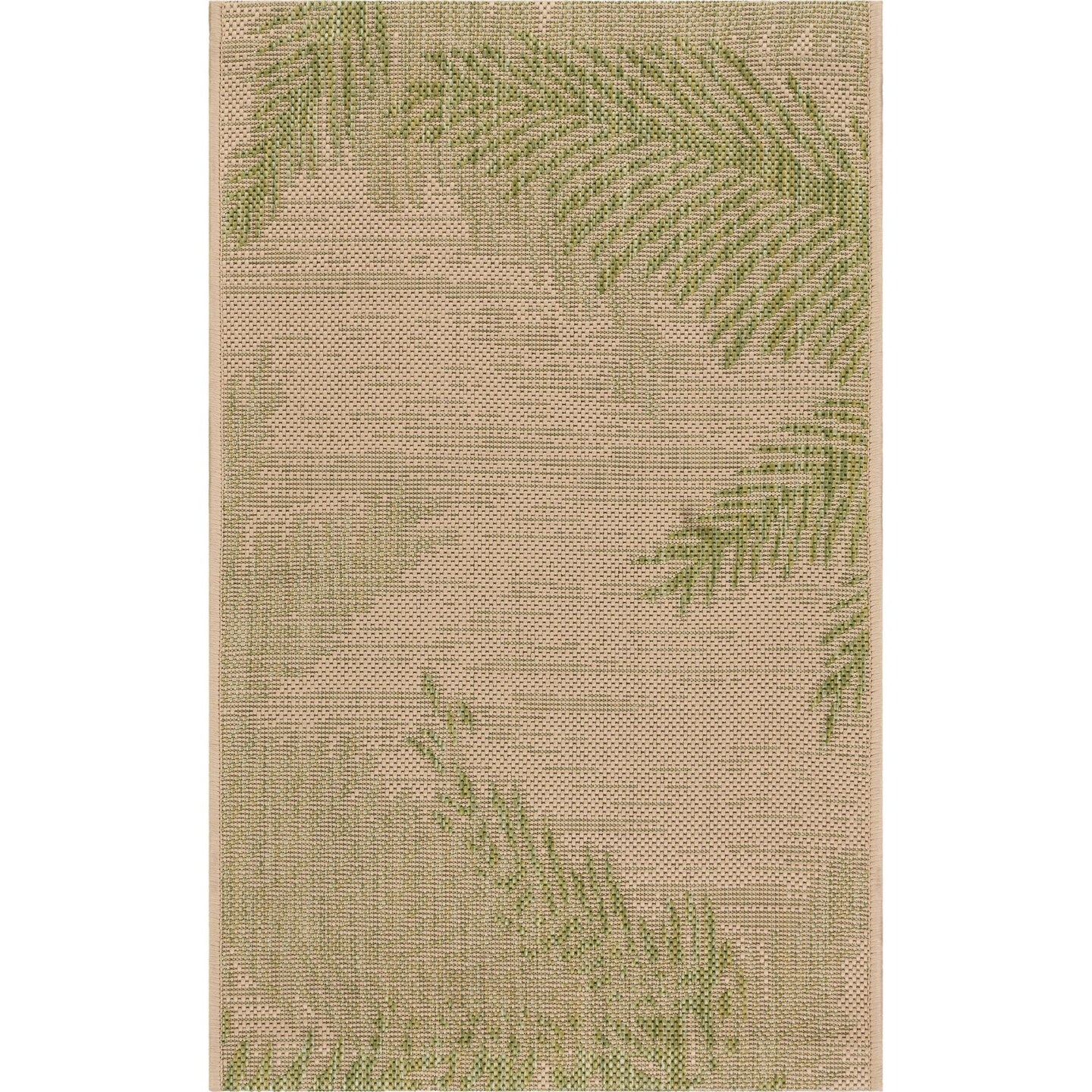 Laddha Home Designs 1.75' x 3' Beige and Green Lush Palms Rectangular Outdoor Area Throw Rug