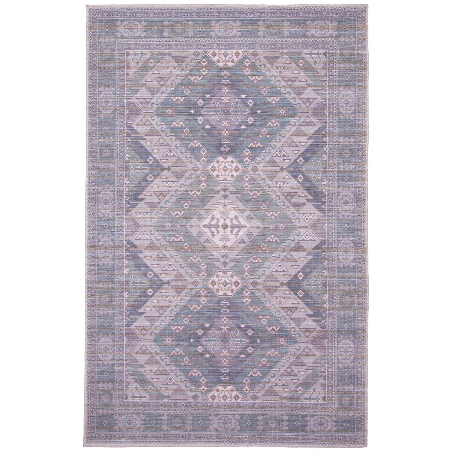 Chaudhary Living 7.5' x 10' Geometric Area Throw Rug - Gray and Teal