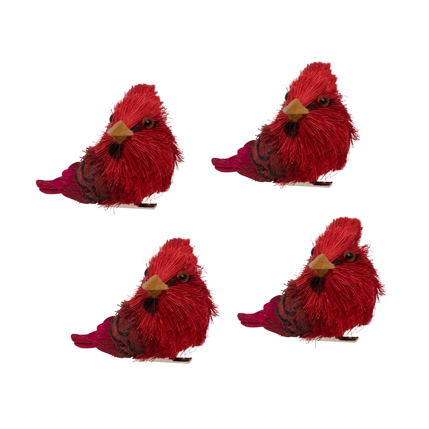 Northlight Cardinal Clip-On Sisal Christmas Bird Ornaments - 3.5&#x22; -  Red - Set of 4