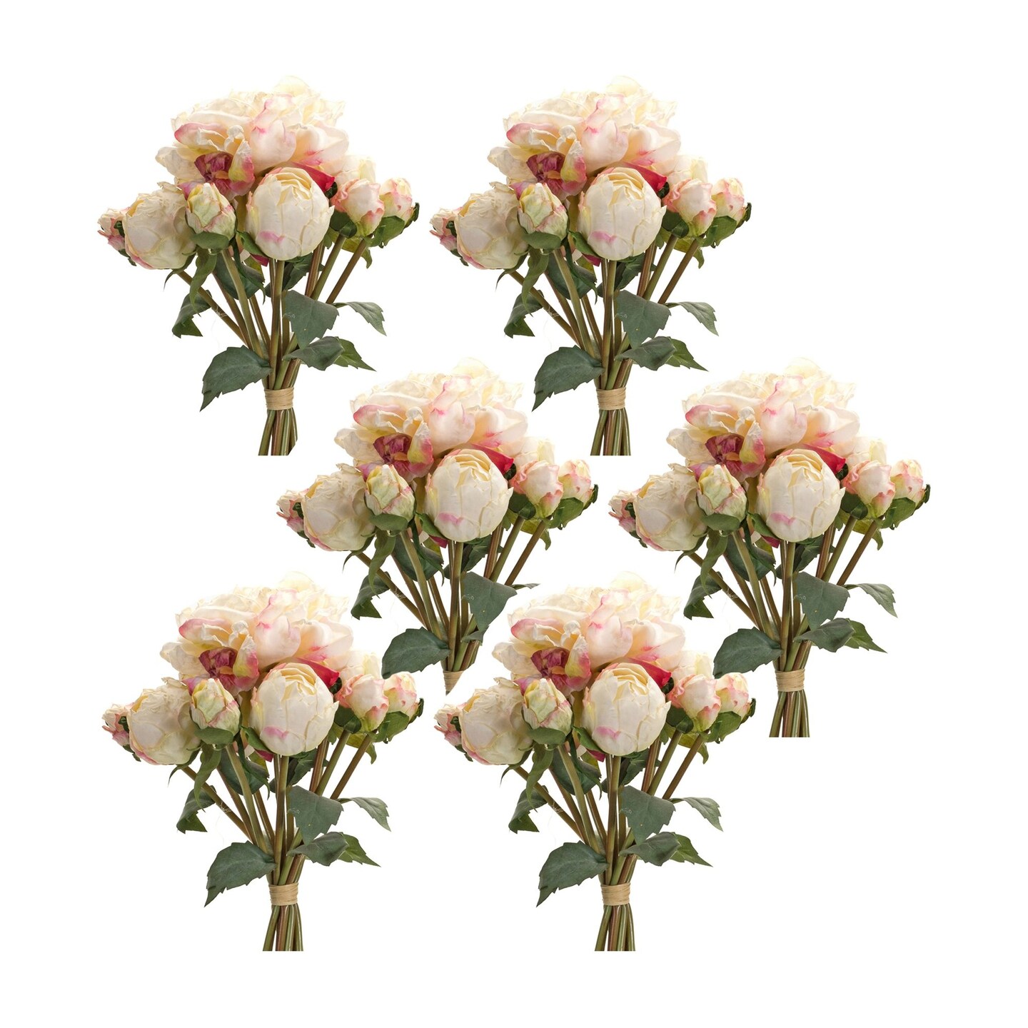 Melrose Set of 6 White Peony Artificial Floral Bouquet 16&#x22;