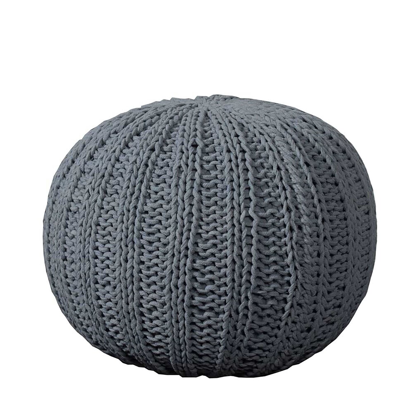 Laddha Home Designs 20&#x22; Solid Gray Hand Knitted Round Pouf Ottoman