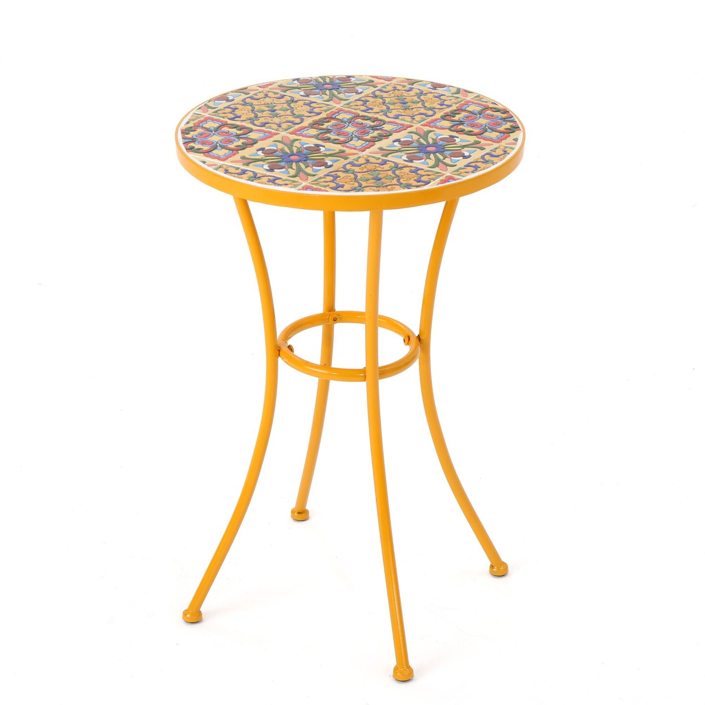 Contemporary Home Living 21.5" Yellow and Orange Contemporary Outdoor Patio Round Side Accent Table
