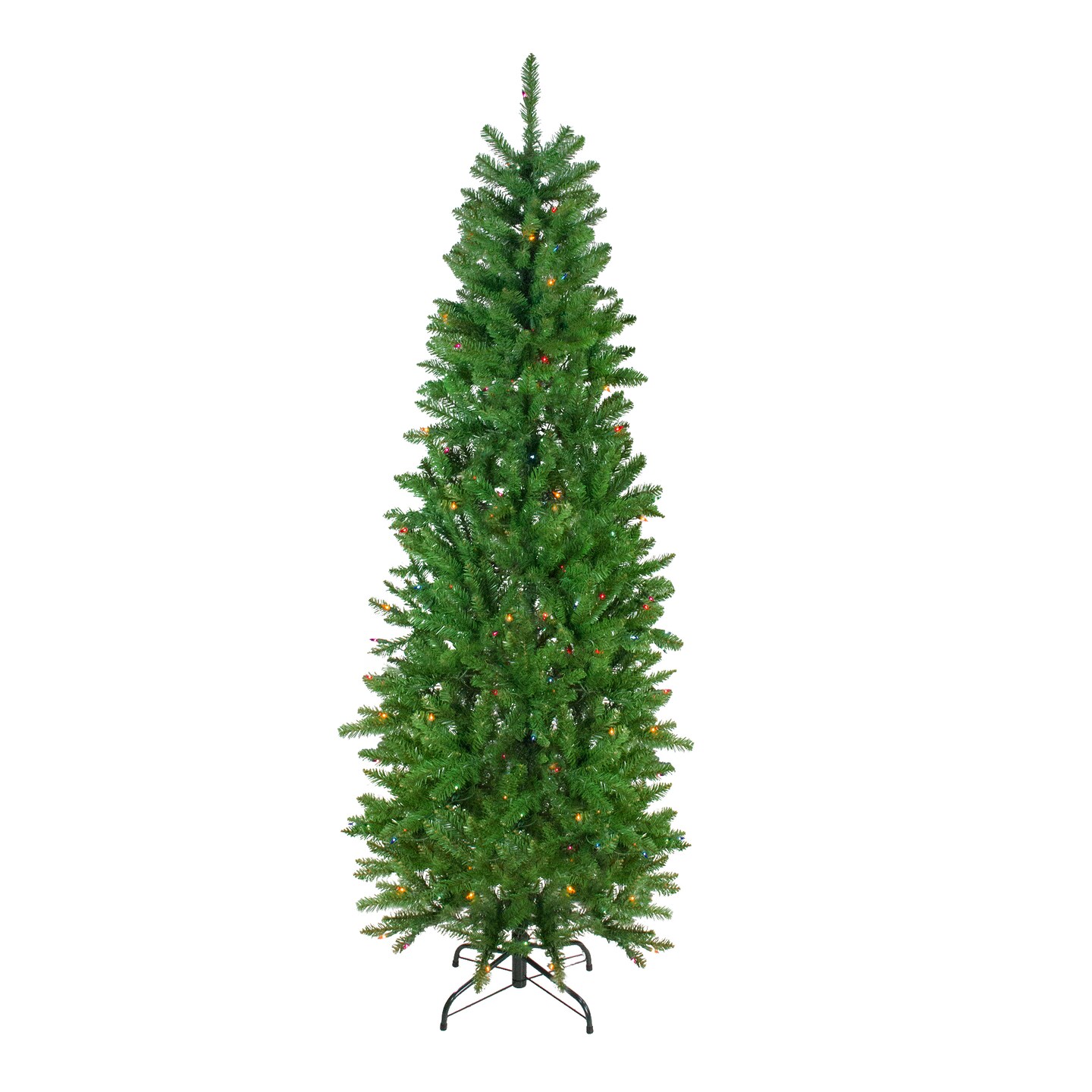 Northlight 6.5&#x27; Pre-Lit Pencil River Fir Artificial Christmas Tree - Multicolor Lights