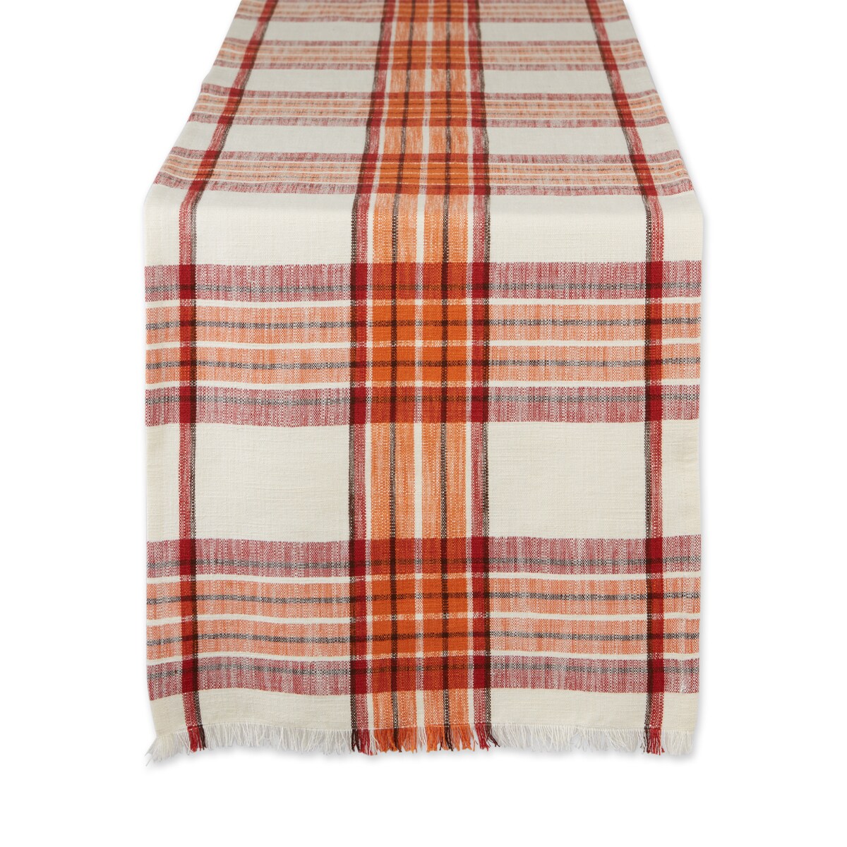 Contemporary Home Living Pumpkin Spice Plaid Table Runner - 108&#x22; - Orange and White