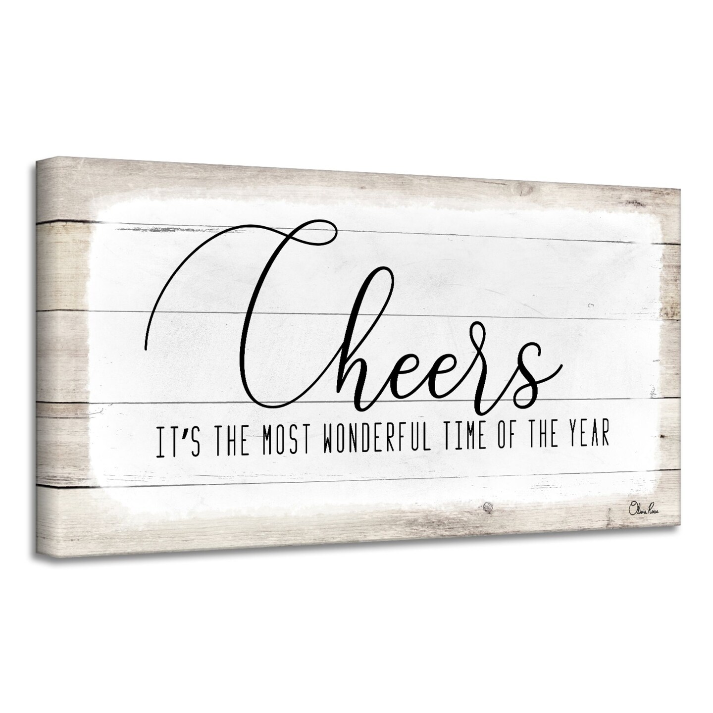 Crafted Creations Beige and White 'Cheers' Christmas Canvas Wall Art Decor 8" x 16"