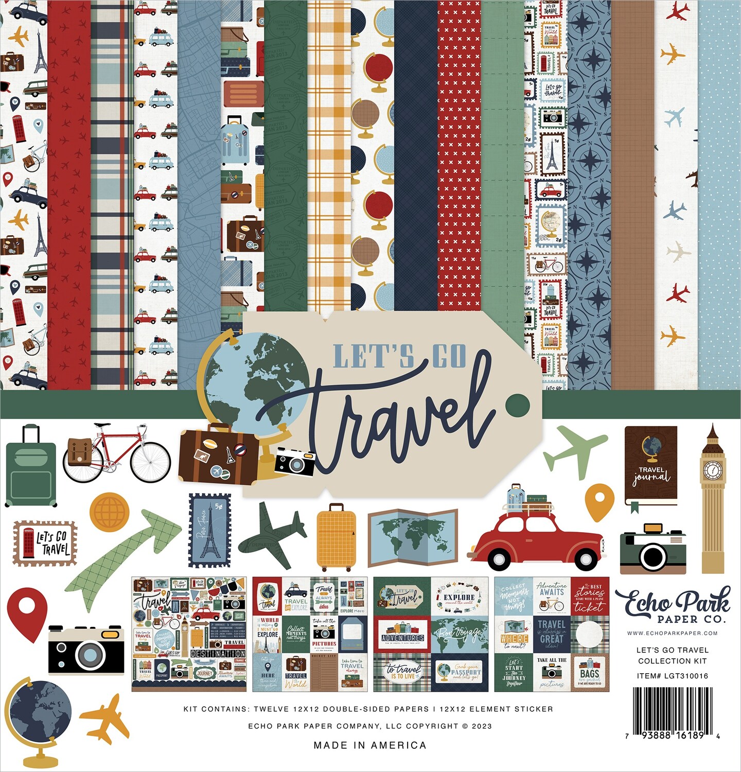 Echo Park Collection Kit 12&#x22;X12&#x22;-Let&#x27;s Go Travel