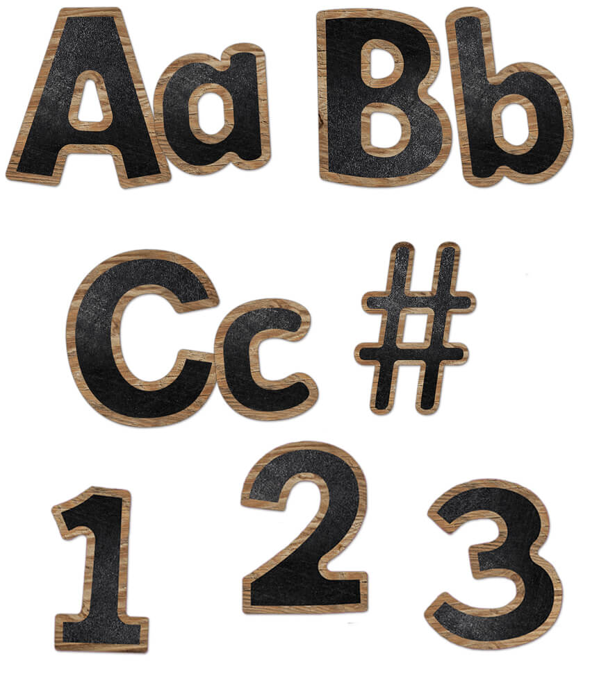 Schoolgirl Style Industrial Café 219 pc 4 Inch Bulletin Board Letters for  Classroom, Alphabet Letters, Numbers, Punctuation & Symbols, Black Letters  with Wood Trim, Cutout Letters for Bulletin Boards