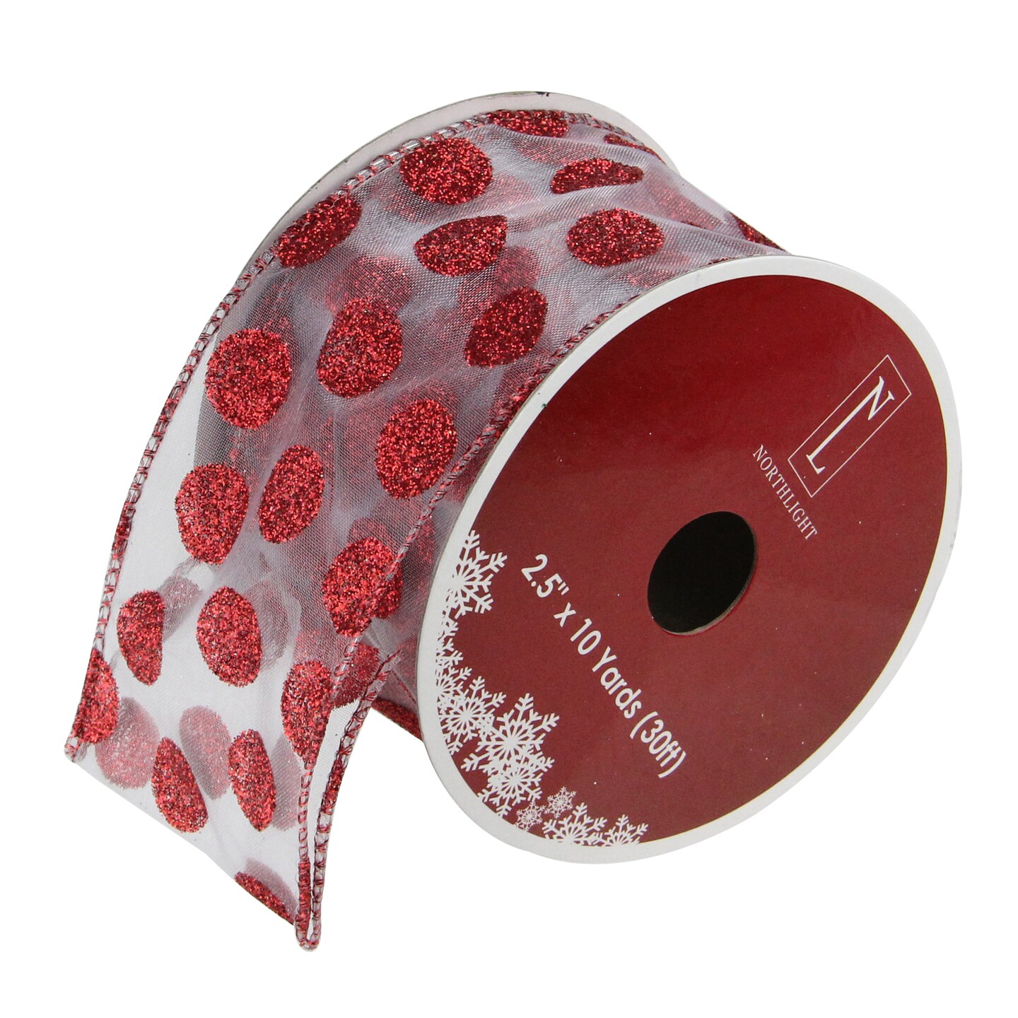 Northlight Pack of 12 Silver and Red Glittering Polka Dots Christmas Wired Craft Ribbons - 2.5&#x22; x 120 Yards