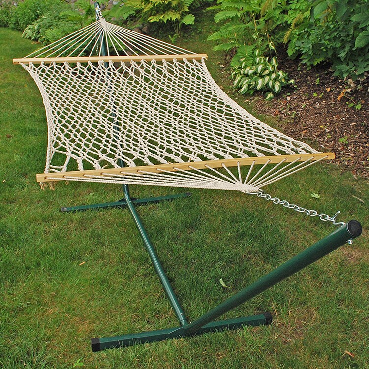 The Hamptons Collection 52" x 76" Natural Cotton Rope Macrame Single Hammock and 2-Point Stand Set