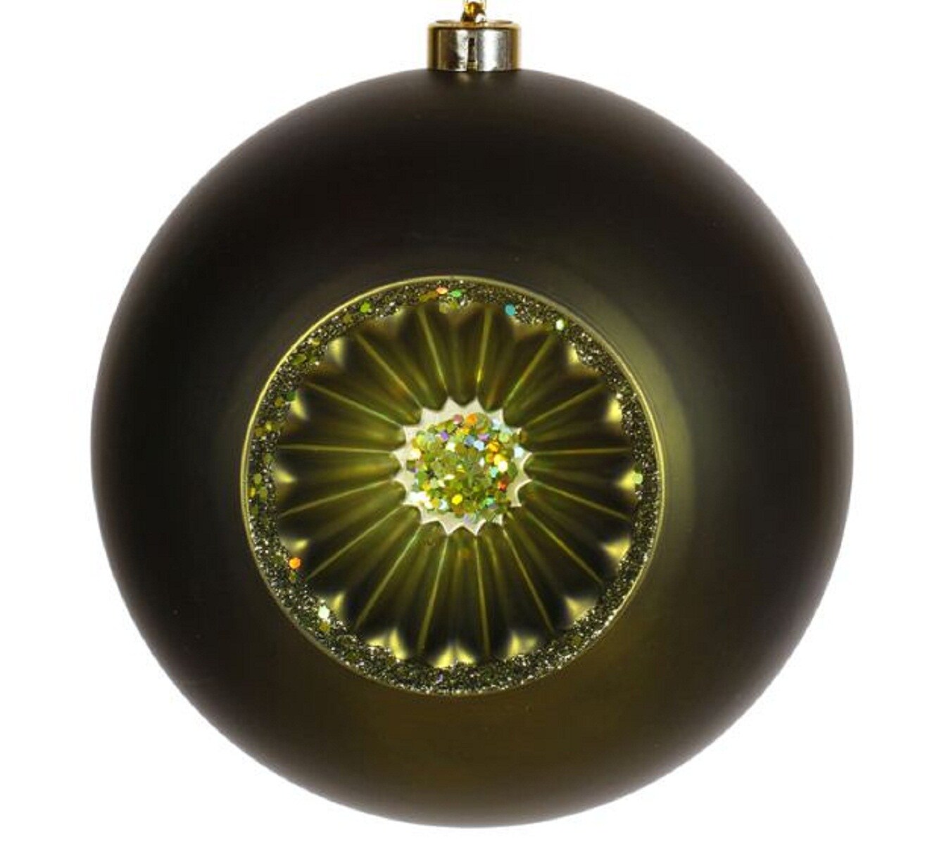 Vickerman Matte Olive Green Retro Reflector Shatterproof Christmas Ball Ornament 8" (200mm)
