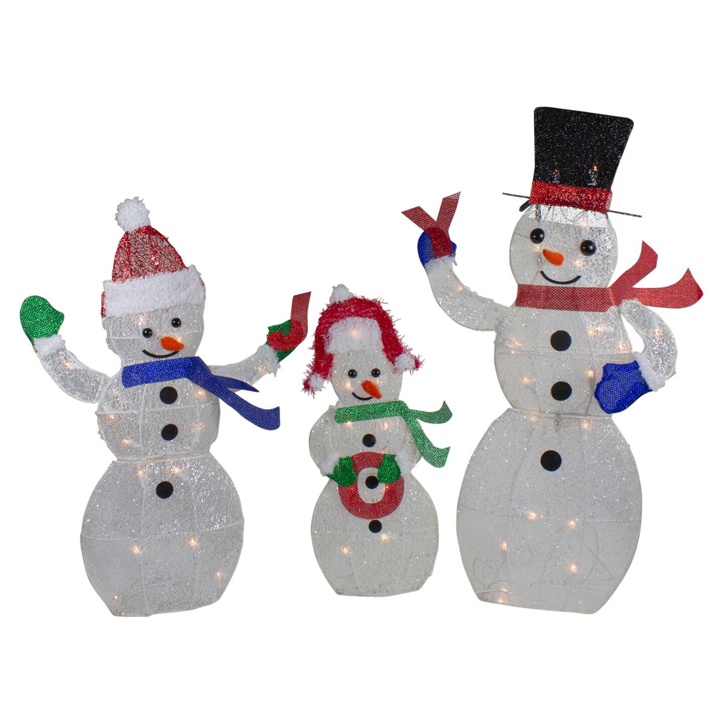 Northlight Lighted Glittering Mesh JOY Snowmen Outdoor Christmas Decoration - 29" - Set 3