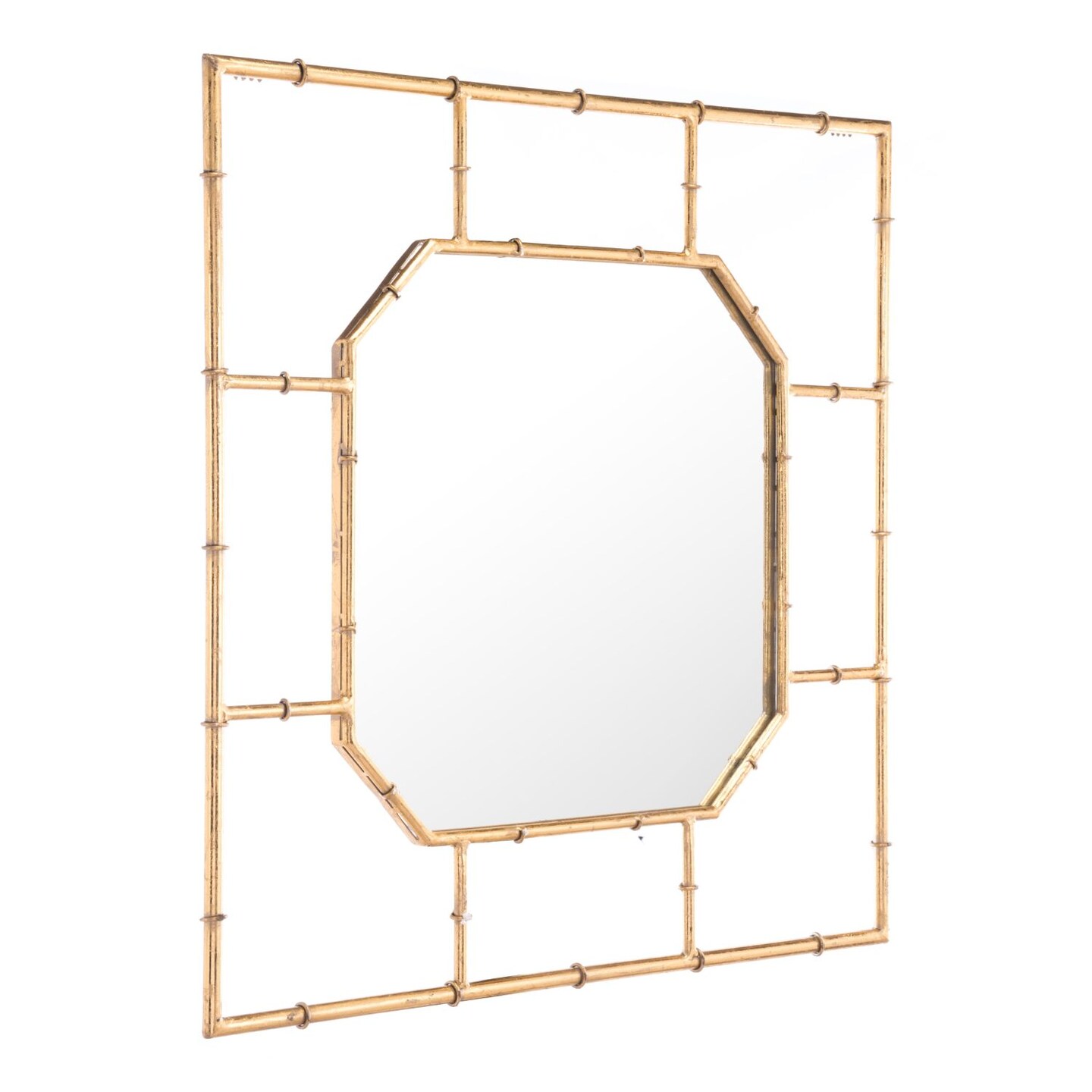 Modern Home 26.25&#x22; Gold Bamboo Framed Square Wall Mirror