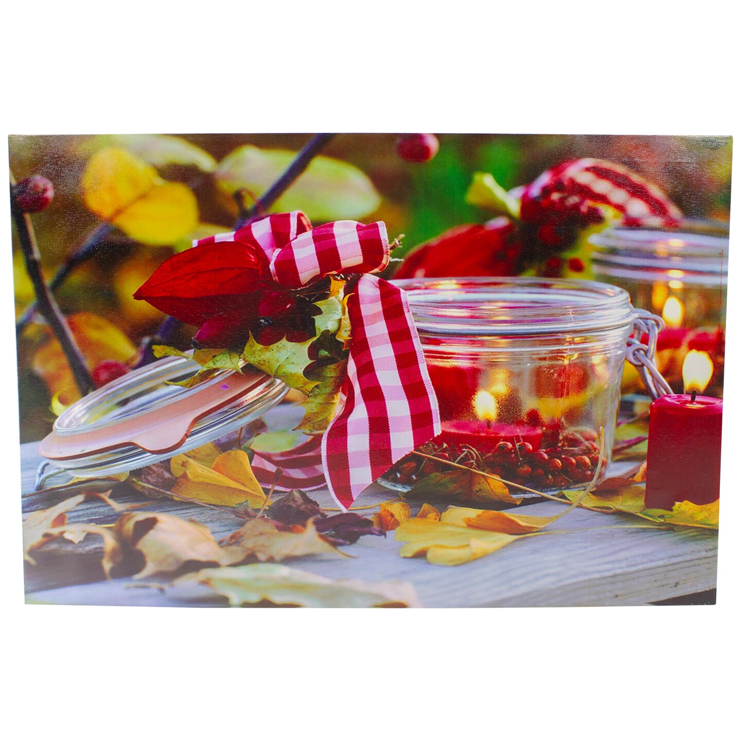 Northlight LED Lighted Fall Candle and Berries Canvas Wall Art 23.5&#x22; x 15.75&#x22;