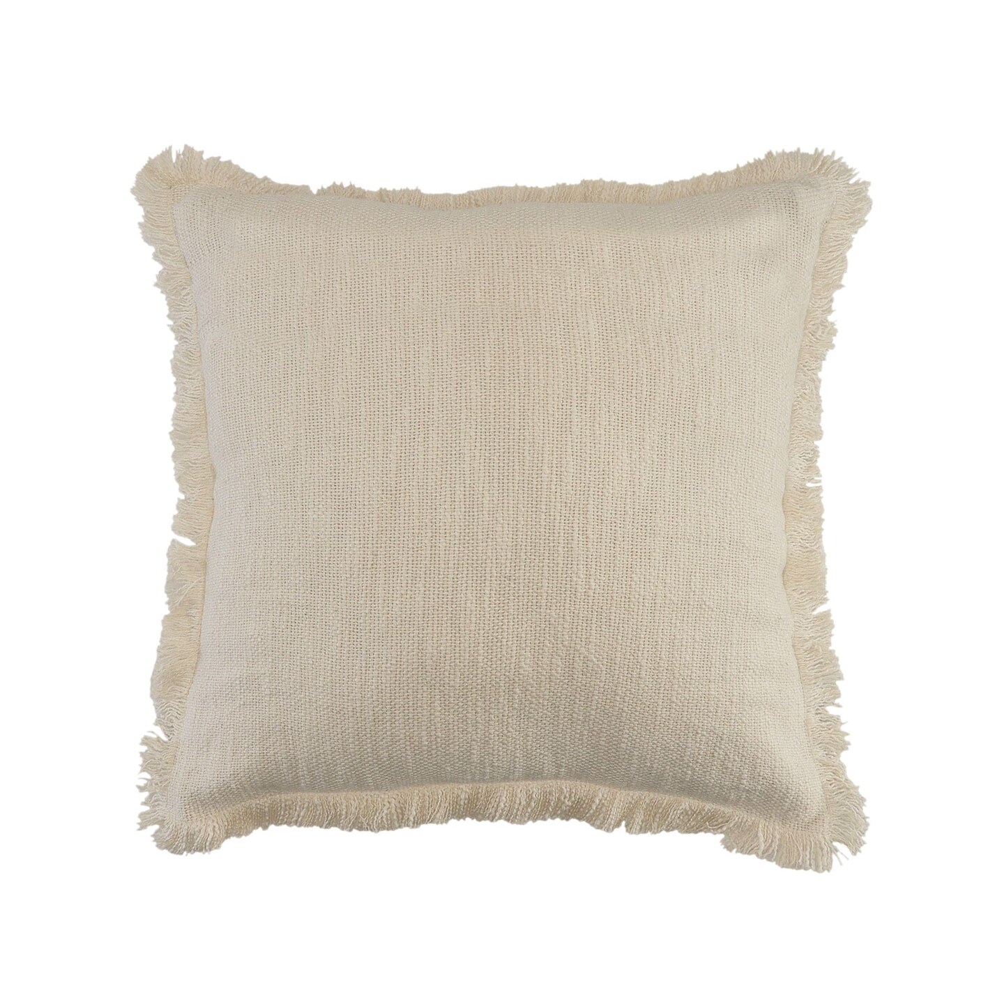 Laddha Home Designs 20&#x22; Cream Solid Hand Woven Square Throw Pillow