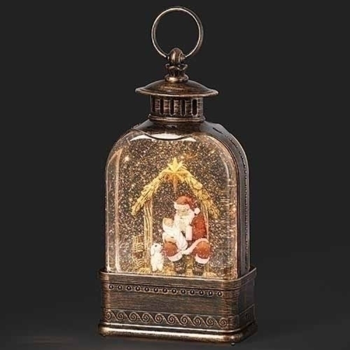Roman 9.5&#x22; LED Lighted Kneeling Santa Christmas Snow Globe Lantern