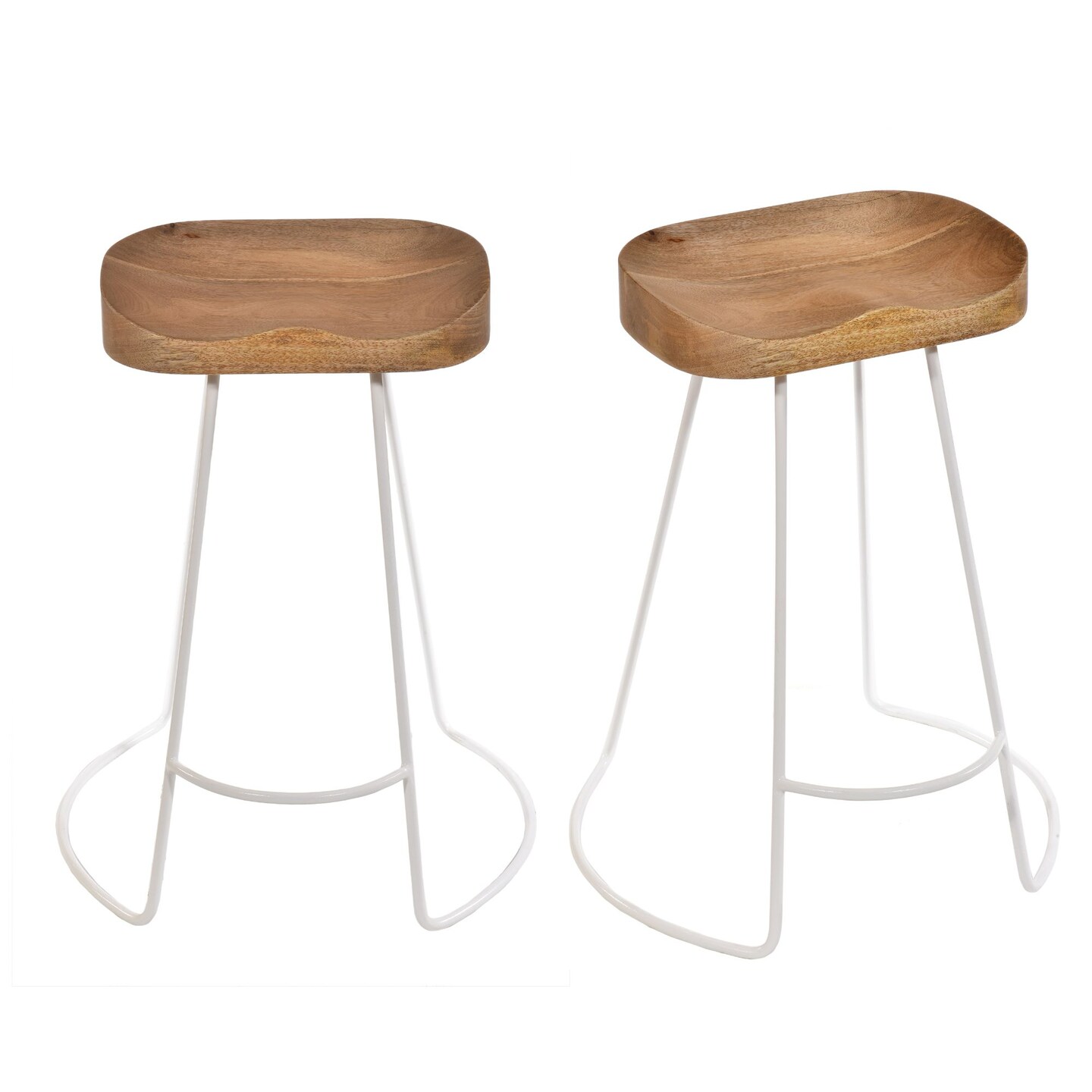 Contemporary Home Living Set of 2 Brown and White Rustic Counter Stools 25.25&#x22;