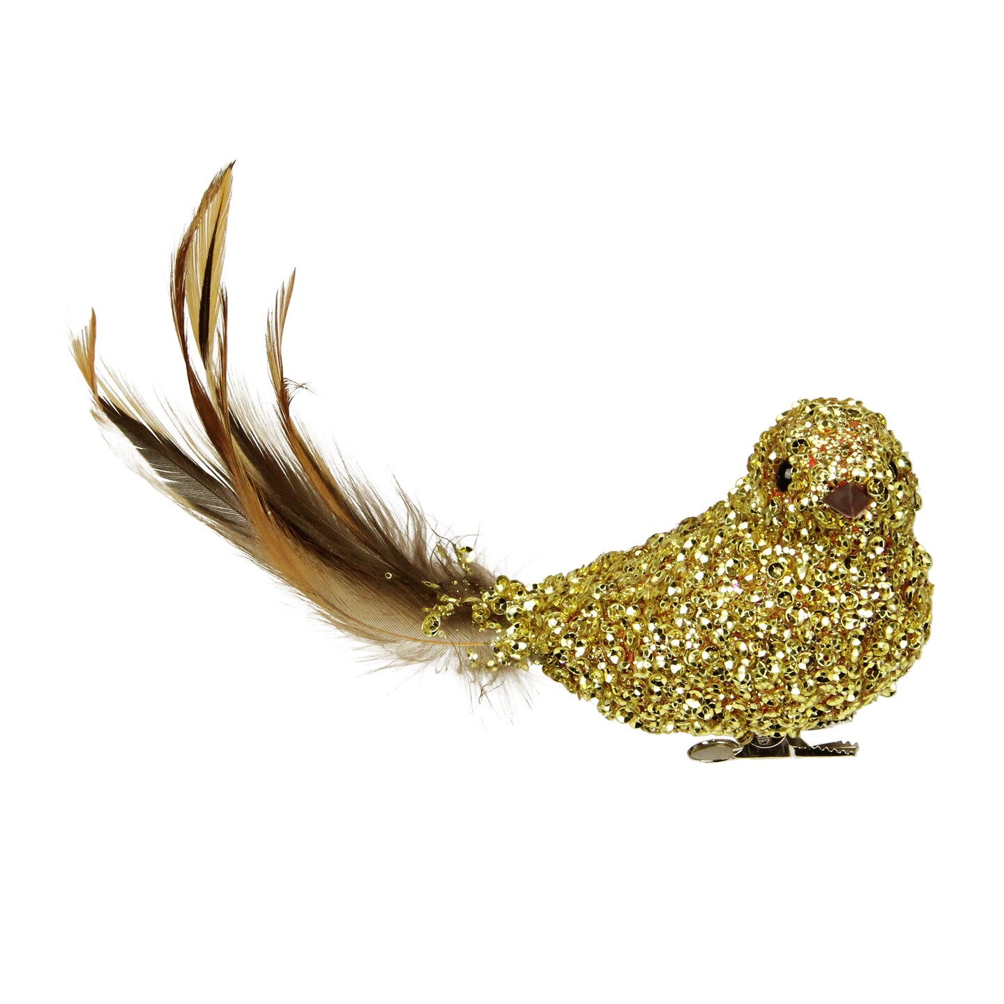 Northlight Sequined Bird with Feather Tail Christmas Ornament with Clip - 6.5&#x22; - Gold