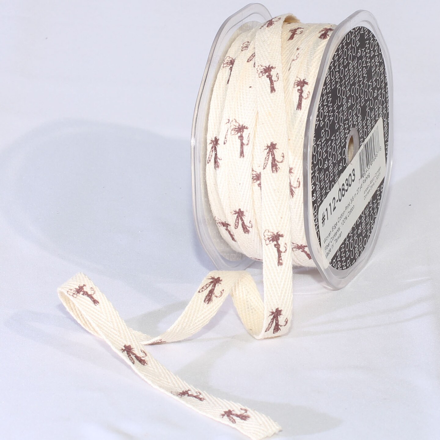 The Ribbon People Brown and Beige Fishing Print Woven Edge Craft Ribbon 0.37&#x22; x 54 Yards